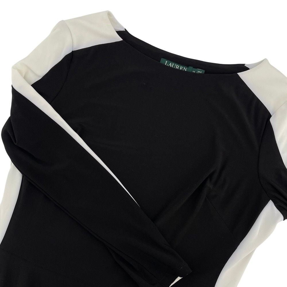 Lauren Ralph Lauren Color Block Sheath Dress Long‎ Sleeve Black White 14